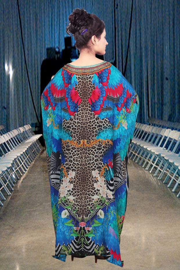 Animal Printed Silk Jewelled kaftans bikini kaftan silk Dress for women