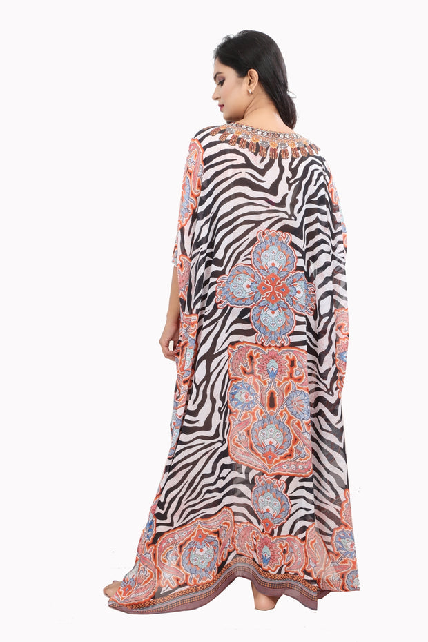 Beautiful Plus Size beaded kaftan Brown animal print caftan