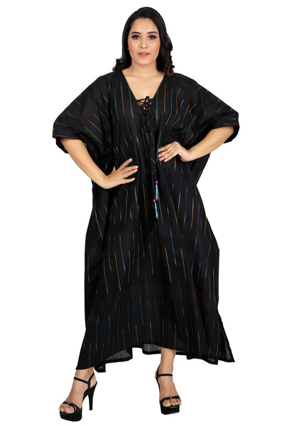 Women's Long Striped lace up Stylish linen cotton kaftan lightweight Soft cotton kaftan online