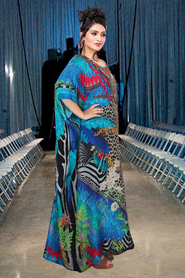 Animal Printed Silk Jewelled kaftans bikini kaftan silk Dress for women