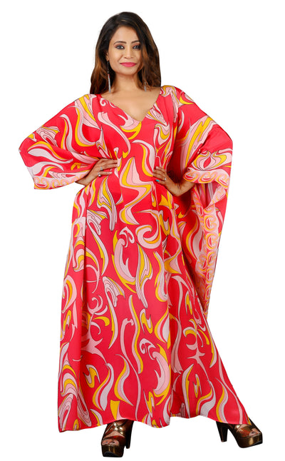 Red Silk Kaftan Maxi Kaftan Beach Wear Cover Up Long Sleeves Caftan