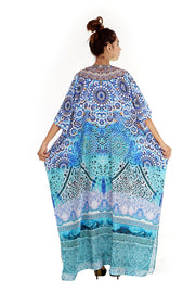Feel the Seashore with enthusiastic Tropical Paradise printed Silk full Lengh Kaftan dress