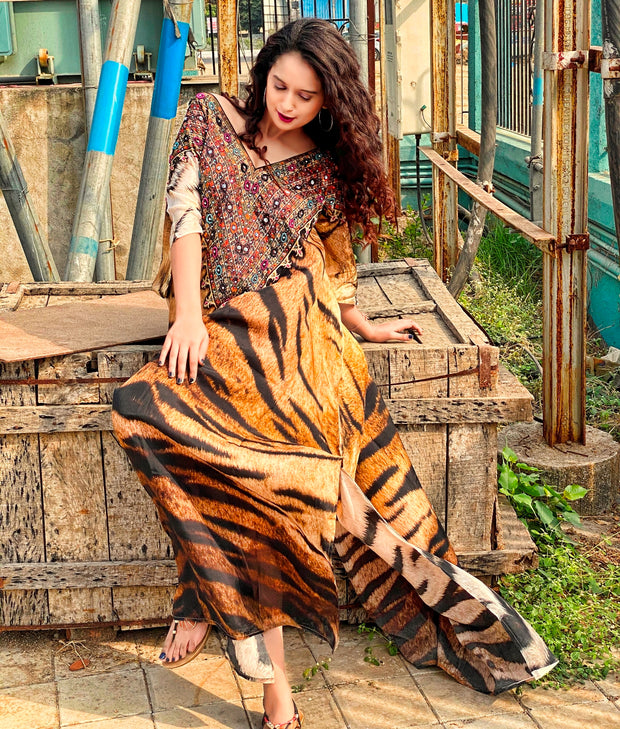 Tiger print silk kaftans online womens kaftan