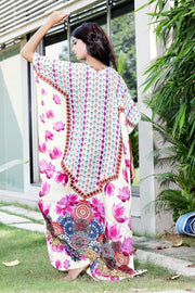 Lotus print with Geometric shapes over Long Silk Kaftan gown