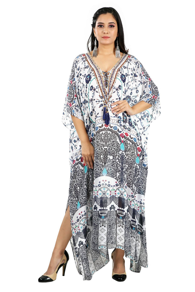 Floral print lace up kaftan plus size caftan dress women kaftan dress