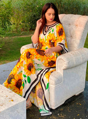 Plus size sunflower print Silk caftan tops