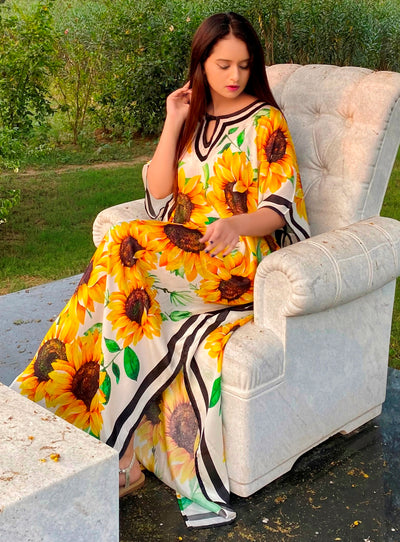 Plus size sunflower print Silk caftan tops
