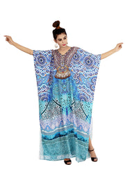 Feel the Seashore with enthusiastic Tropical Paradise printed Silk full Lengh Kaftan dress