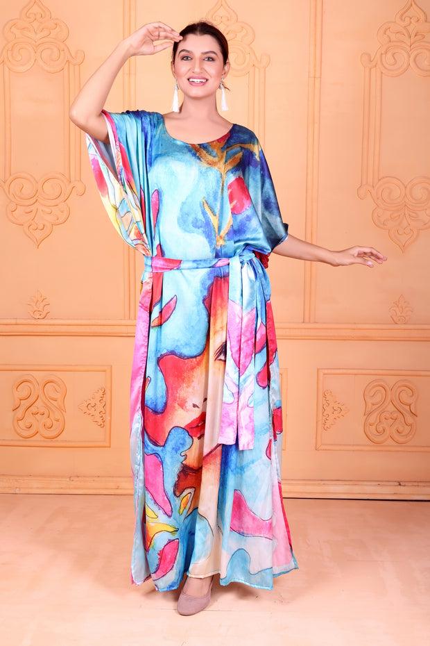 Full length Picasso  print Kaftan Plus Size Silk Kaftan Long Dress