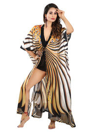 Camouflage print hand embellished Lace up beach cover up silk kimonos