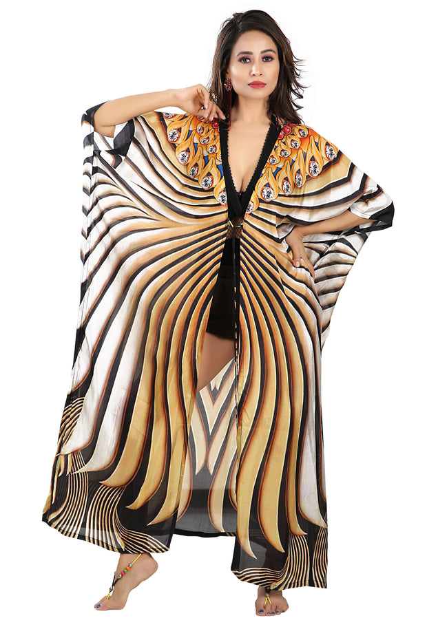 Camouflage print hand embellished Lace up beach cover up silk kimonos
