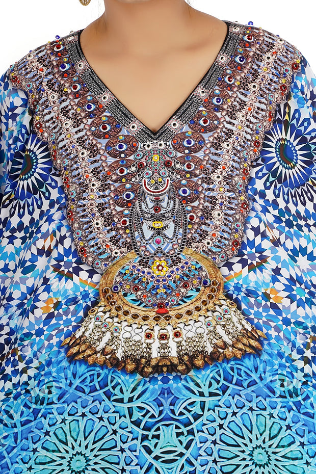 Feel the Seashore with enthusiastic Tropical Paradise printed Silk full Lengh Kaftan dress