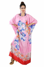 Pink colored bird print buy online silk kaftan