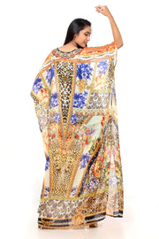 Flowers and Animal Skin Print Silk Kaftan express the nature love