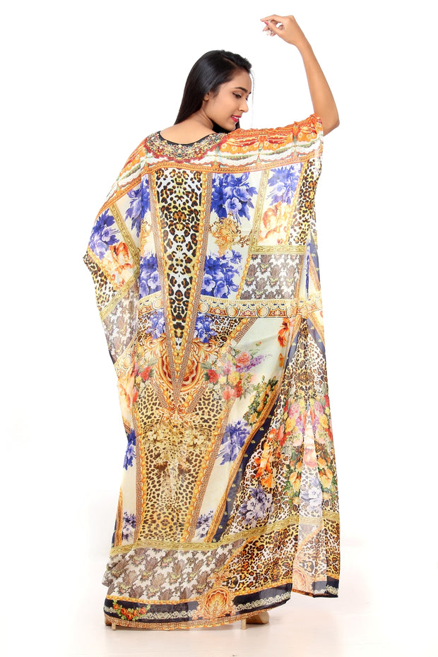 Flowers and Animal Skin Print Silk Kaftan express the nature love