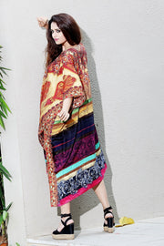 Short length embellished maxi beach caftan silk dress for womens