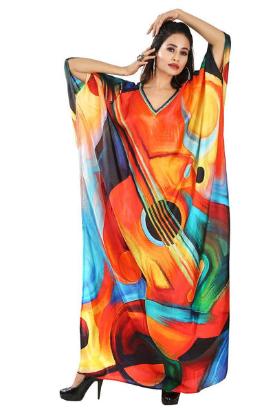 Picasso Printed silk Kaftan cover up Long Designer Colorful Caftan