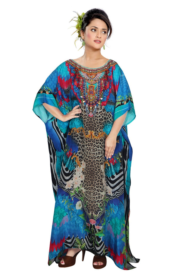 Animal Printed Silk Jewelled kaftans bikini kaftan silk Dress for women