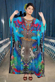 Animal Printed Silk Jewelled kaftans bikini kaftan silk Dress for women