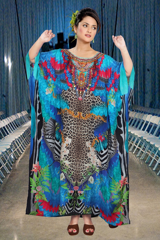 Animal Printed Silk Jewelled kaftans bikini kaftan silk Dress for women