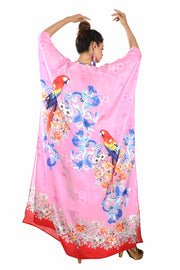 Pink colored bird print buy online silk kaftan