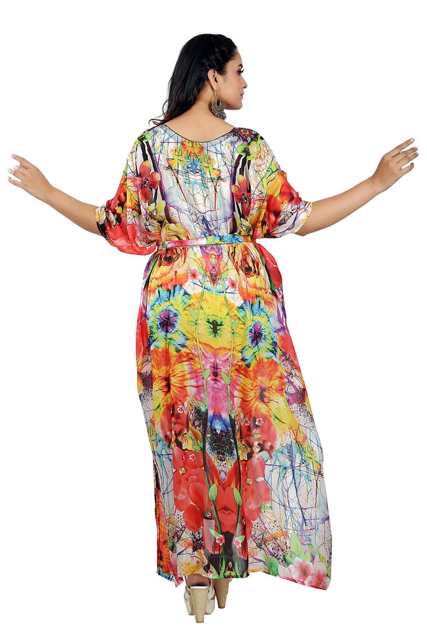 Floral Print Silk Caftan beach wear cover up belted silk caftan dress