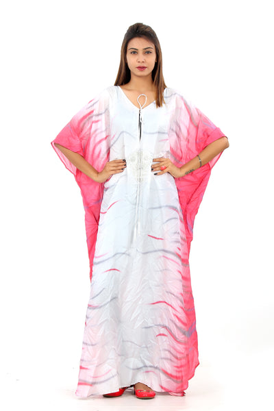 pink and white kaftan