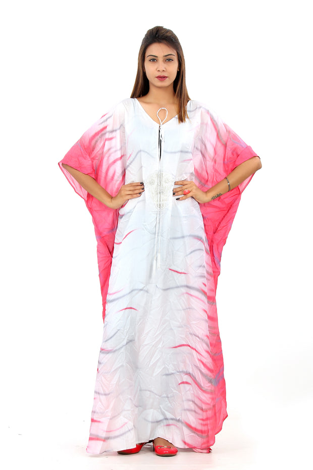 pink and white kaftan