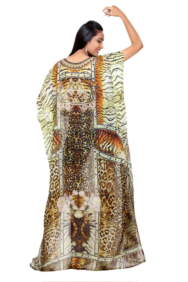 Tiger Skin Animal Print Silk Kaftan Beautiful Stylish Kaftan Dress