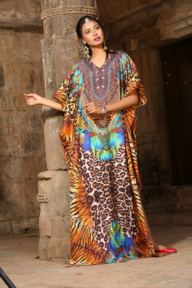 long silk kaftan dress