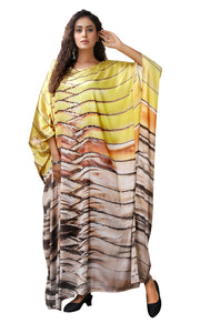 Vibrant Robe Satin Silk Kaftan Party Dress with Abstract Luxury inspired caftan