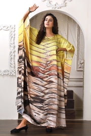 Vibrant Robe Satin Silk Kaftan Party Dress with Abstract Luxury inspired caftan