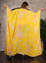 Yellow Long sleeves Luxury Silk Kaftan