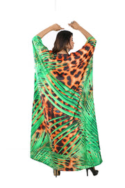Luxury Lace up Silk kaftan tiger skin Animal print kaftan silk dress