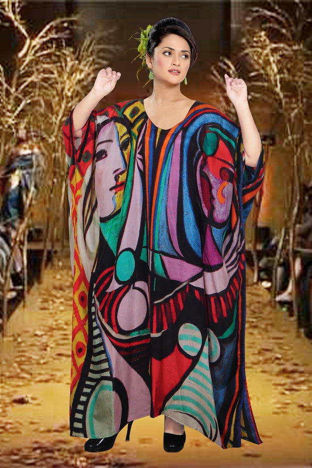 Long One Piece Picasso art caftan Beautiful Designer dress – Silk kaftan Long One Piece Picasso art caftan Beautiful Designer dress – Silk kaftan