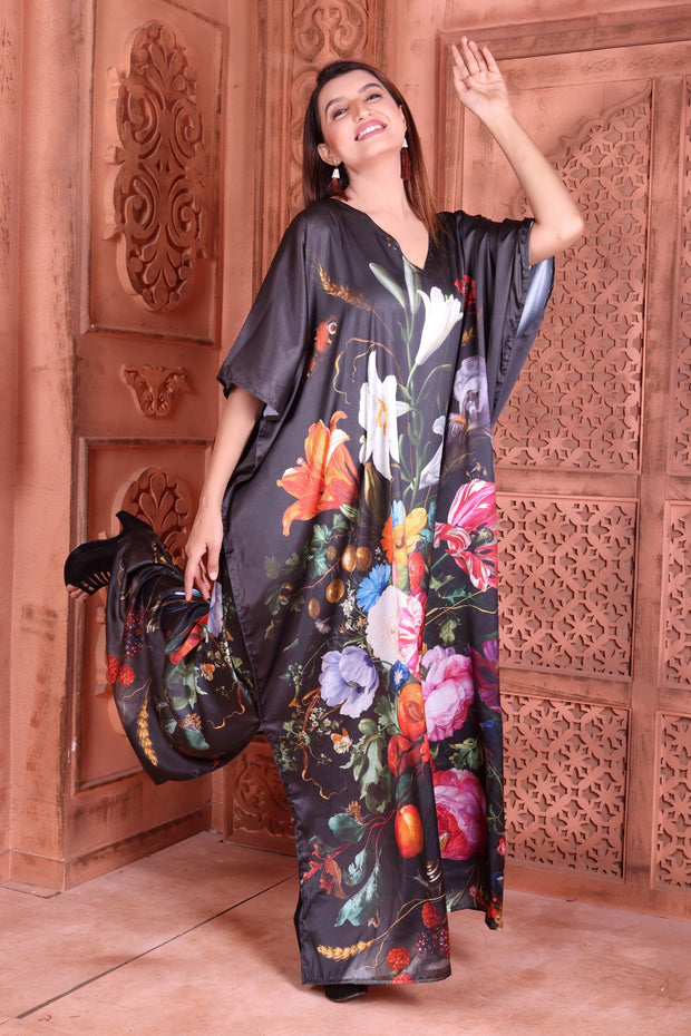 Resort Wear Lounge Wear silk Kaftan Gift for mother floral print caftan