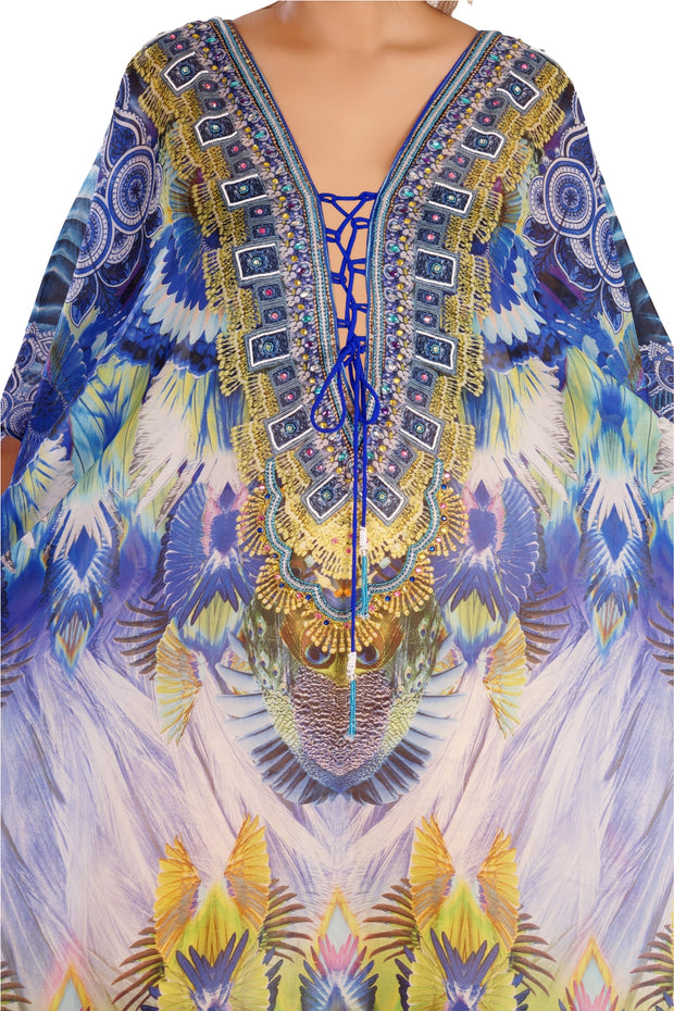 Sunflowers Circular Prints lace up silk kaftans