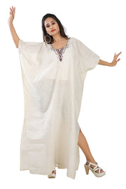 Linen cotton embroidered neckline casual wear Kaftan Dresses