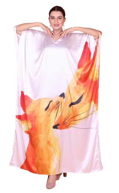 Picasso art Long Silk Black Dress V NeckLine Silk Caftan for Woman Kaftan