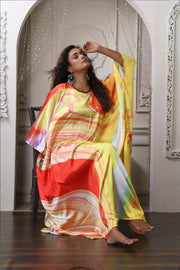 Designer Kaftan Long Vibrant Kaftan Maxi Dress Lounge Wear Simple Silk Kaftan