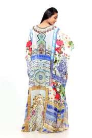 Floral Print Silk Kaftan with feel of colorful flowers on long caftans