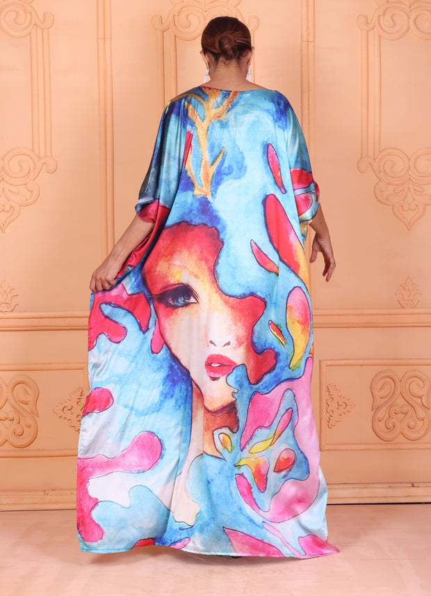 Full length Picasso  print Kaftan Plus Size Silk Kaftan Long Dress