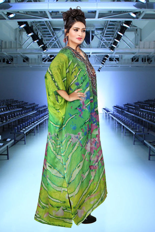 Green Camouflage Print Silk Kaftan For Women Silk Dress kaftan luxury