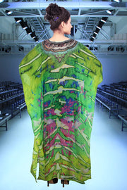 Green Camouflage Print Silk Kaftan For Women Silk Dress kaftan luxury