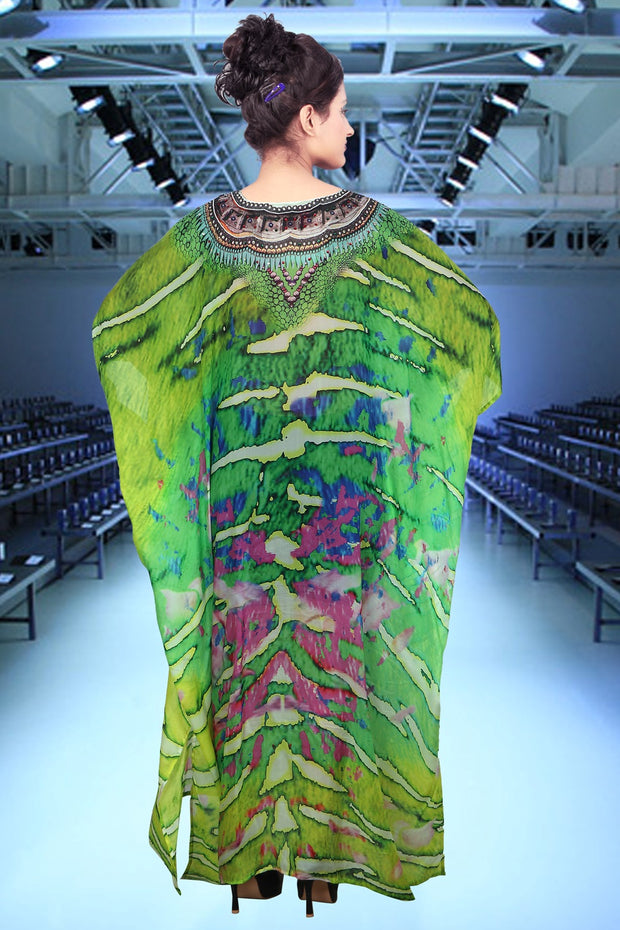 Green Camouflage Print Silk Kaftan For Women Silk Dress kaftan luxury