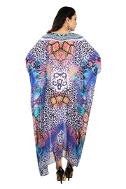 Beautiful Plus Size lace up kaftan blue animal print caftan blue dress