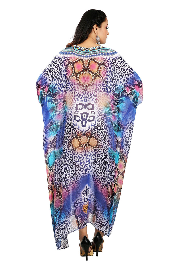 Beautiful Plus Size lace up kaftan blue animal print caftan blue dress