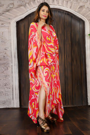 Red Silk Kaftan Maxi Kaftan Beach Wear Cover Up Long Sleeves Caftan