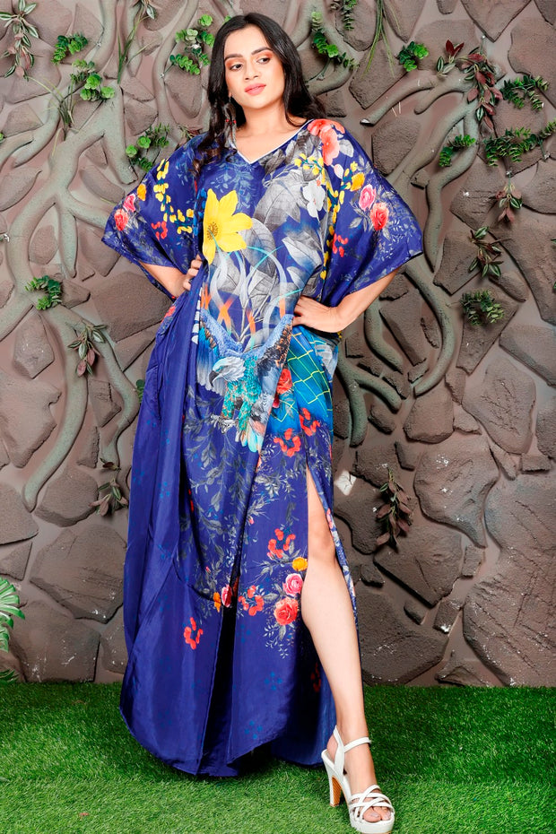 Impressive Feathery Print Southern Twilight Kaftan embellished silk kaftan
