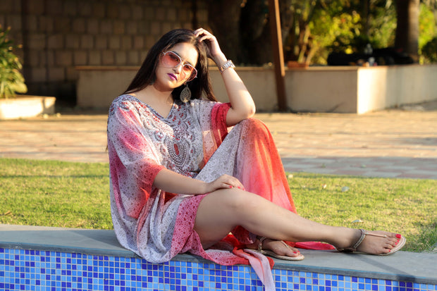 pink Designer inspired kaftan dress embellish plus size kaftan petite